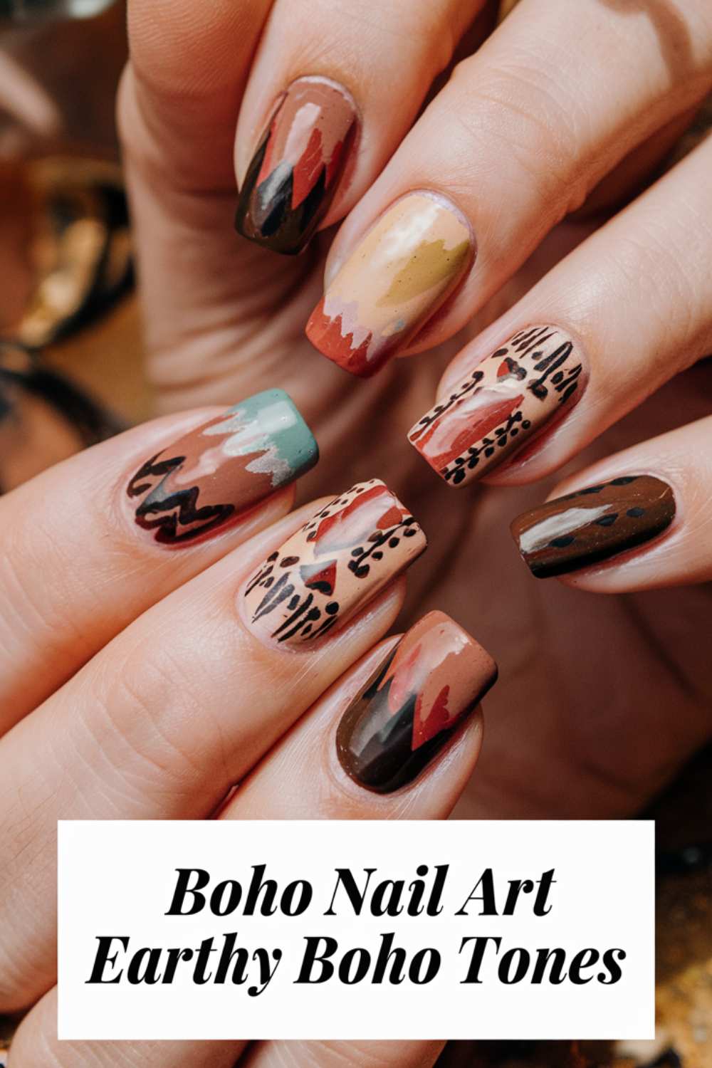 Earthy Boho Tones Nail Art design ideas