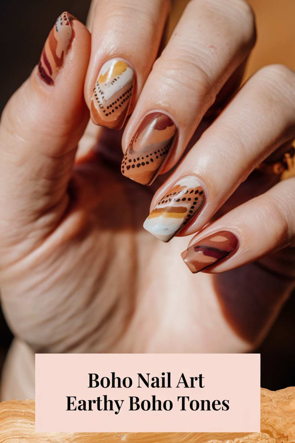Earthy Boho Tones Nail Art design