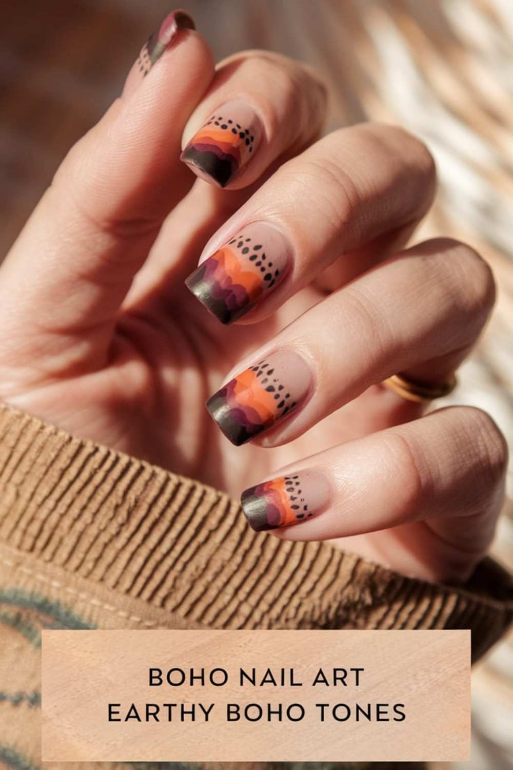 Earthy Boho Tones Nail Art