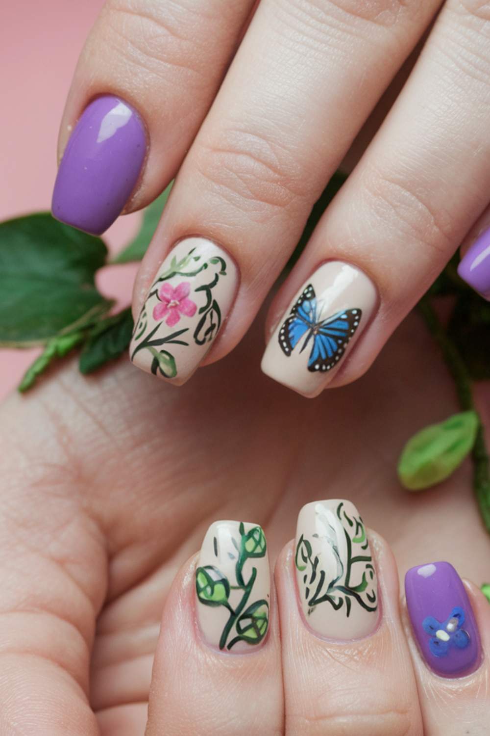 Floral Butterfly Fusion Nail Art