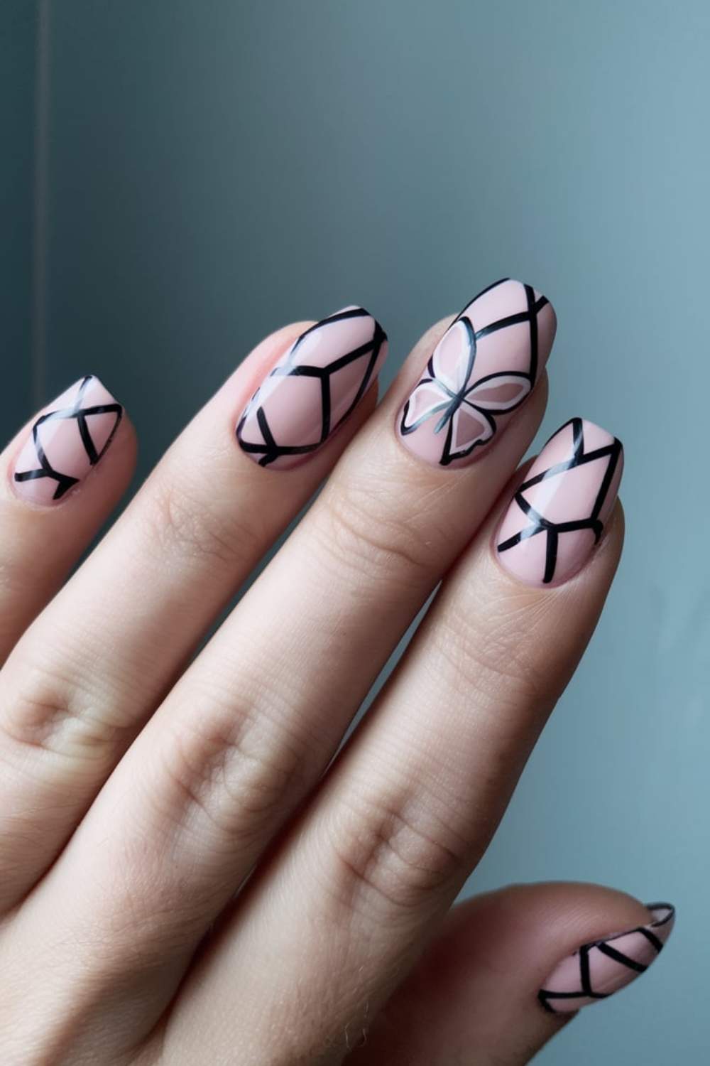 Geometric Butterfly Lines Nail Art