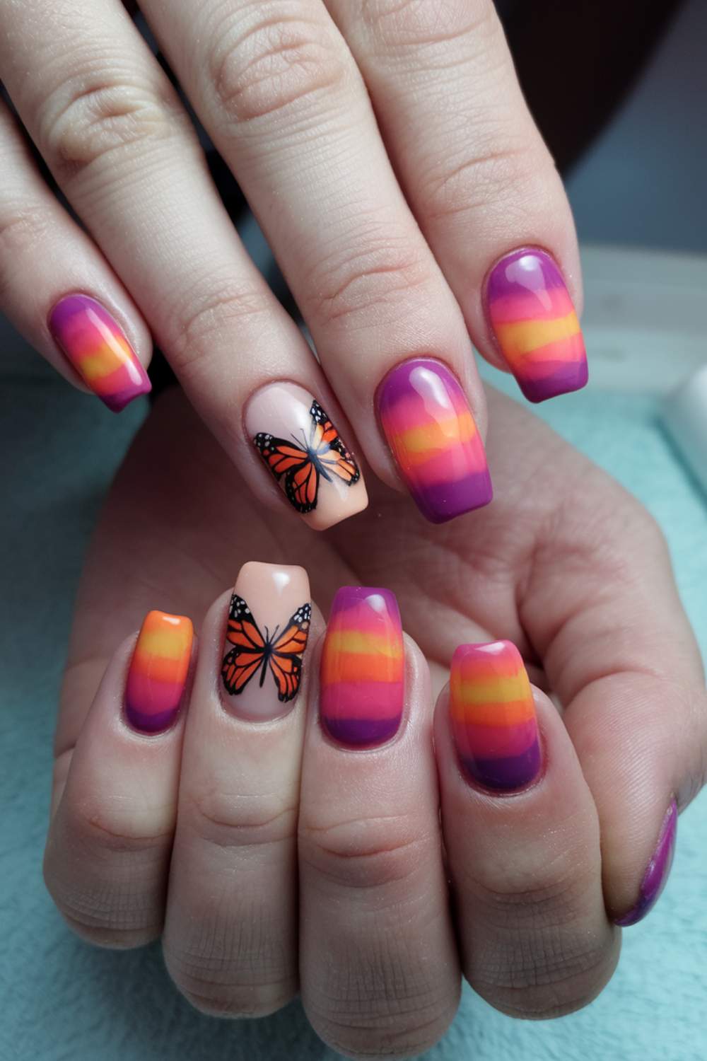 Gradient Butterfly Magic Nail Art