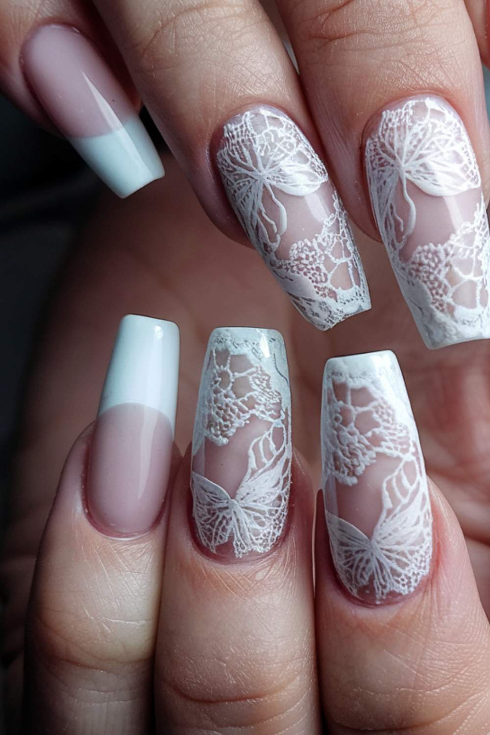 Intricate Butterfly Lace Nail Art