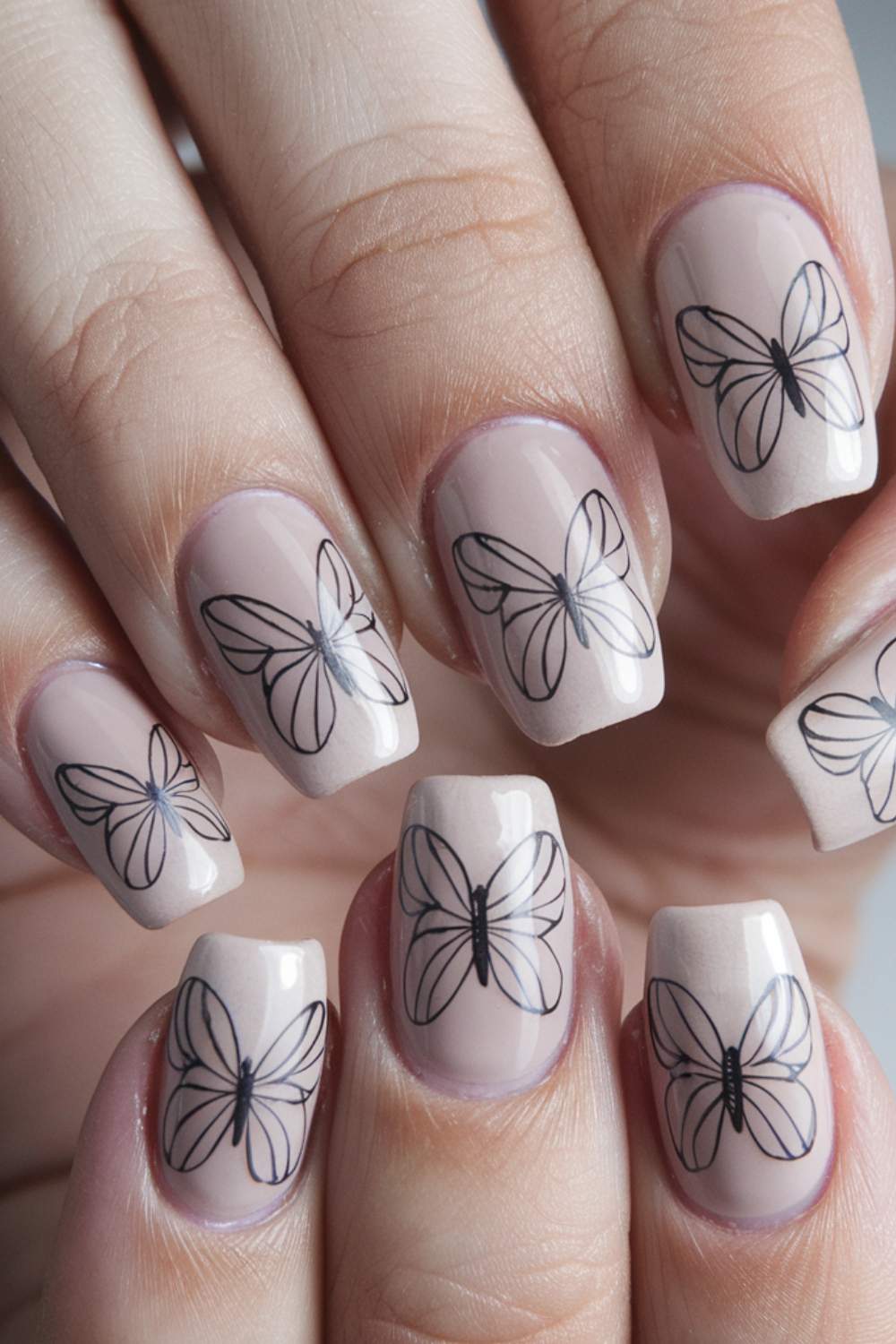 Minimalist Butterfly Outline Nail Art