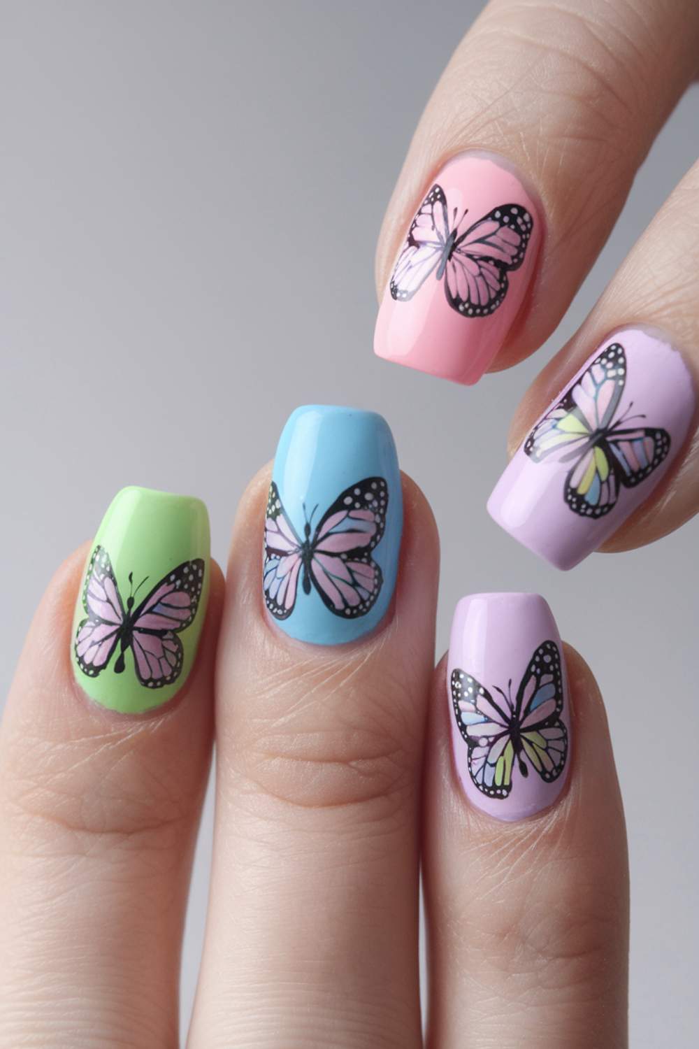 Pastel Butterfly Bloom Nail Art