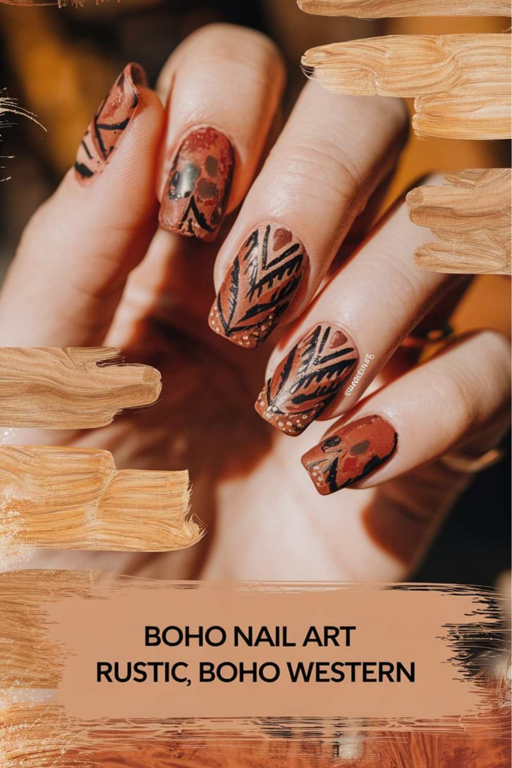 Rustic Boho Western Nail Art design ideas