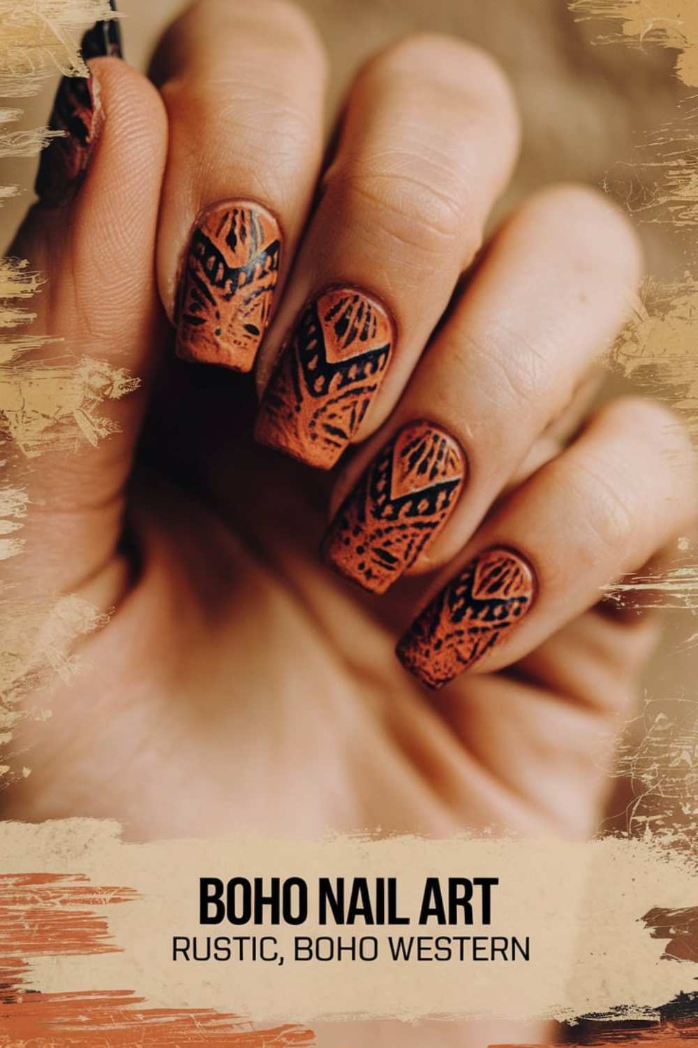 Rustic Boho Western Nail Art design