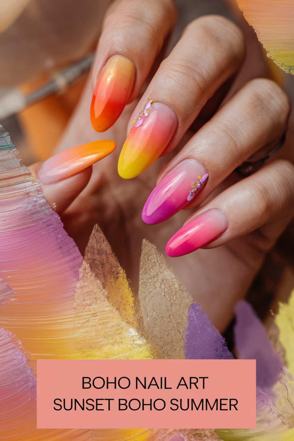 Sunset Boho Summer Nail Art design ideas
