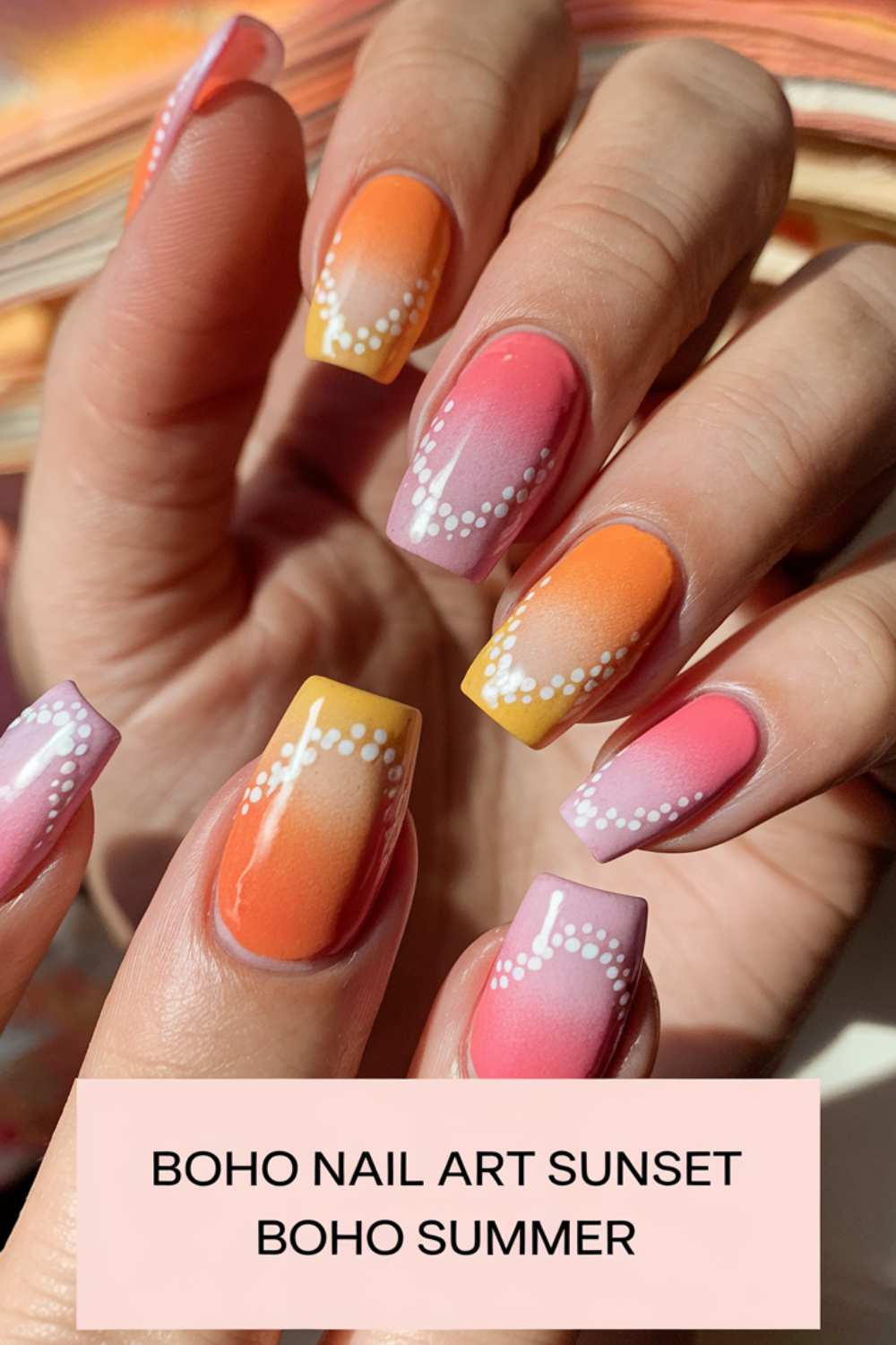 Sunset Boho Summer Nail Art design