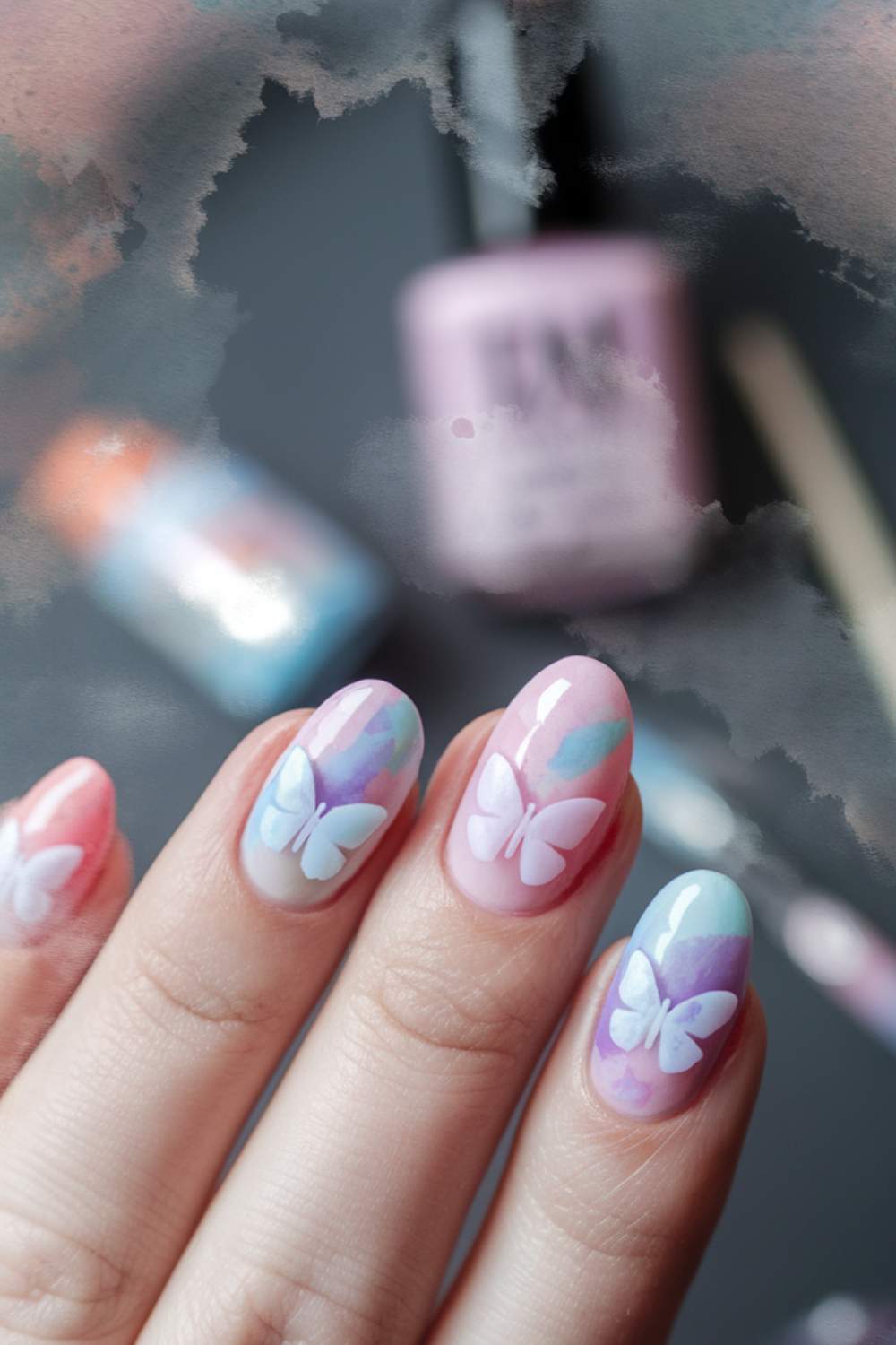 Watercolor Butterfly Art Nail Art