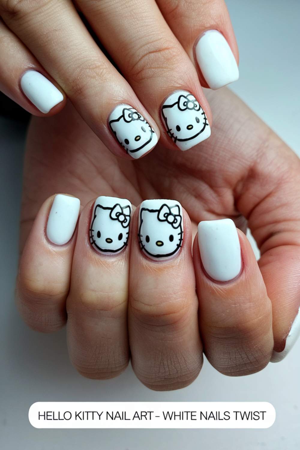 White Nails with a Hello Kitty Twist